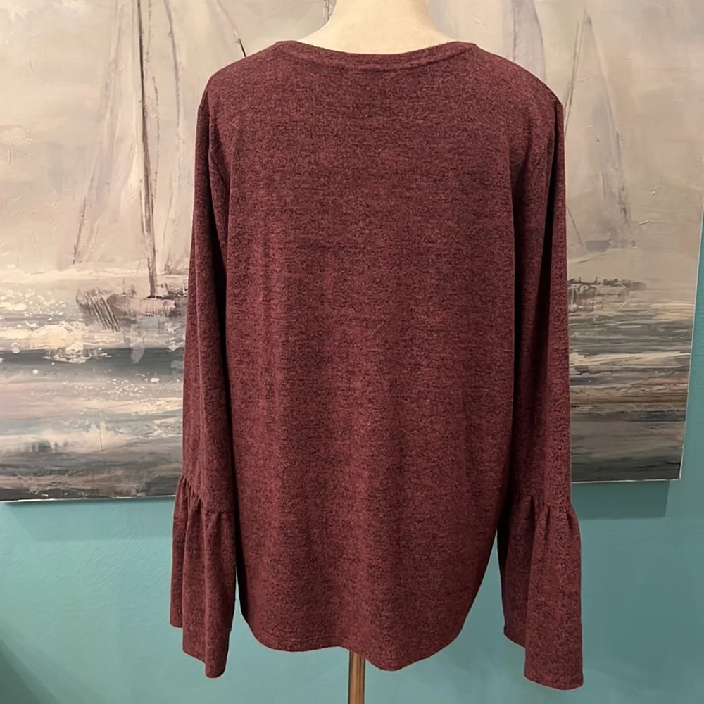Lucky Brand Super Soft Burgundy Bell Sleeve Sweater, XL